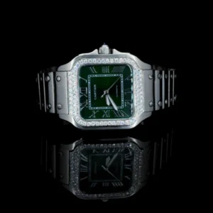 Luxury Full Iced Out Green Dial Watch By Aetherium Jewels
