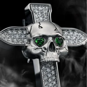 Skeleton Cross With Green Eyes Pendant By Aetherium Jewels