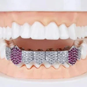 Sterling Silver REd Moissanite Diamond Grillz By Aetherium Jewels