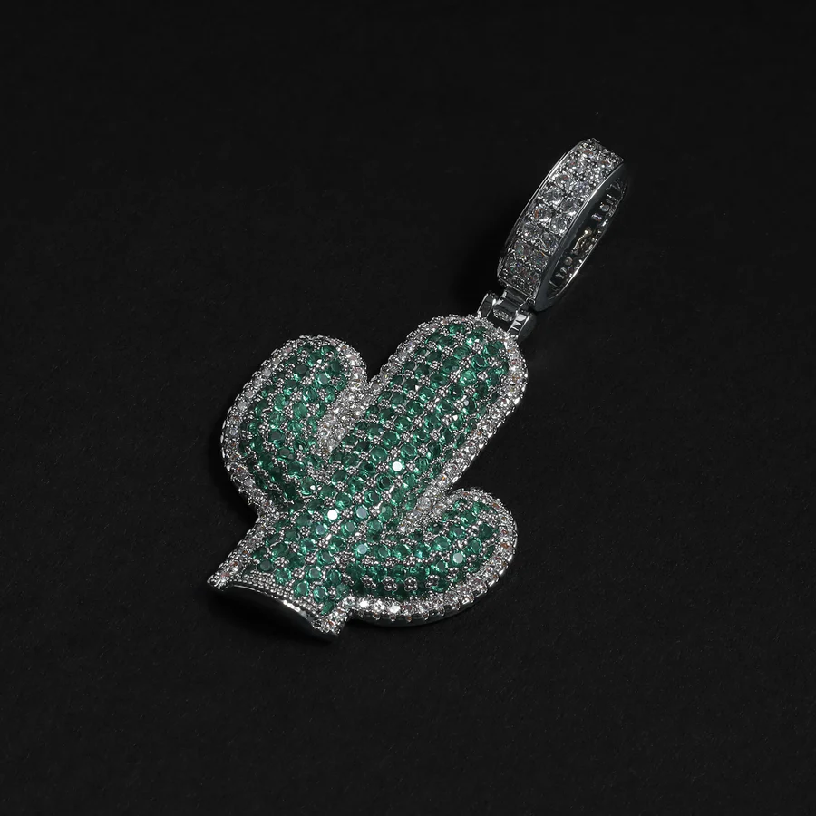 Luxury Emerald & Diamond Cactus Pendant By Aetherium Jewels