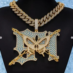 Custom Number & Buterfly With Moissanite Diamond Pendant By Aetherium Jewels