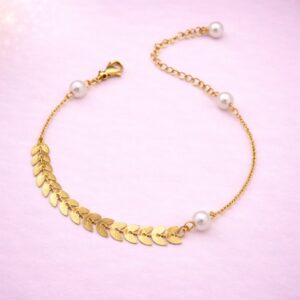 Golden Leaf Pearl Anklet By Aetherium Jewels