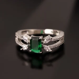 Sparkling Elegance Emerald Harmony Statement Ring By Aetherium Jewels