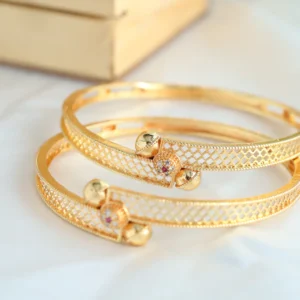 Jaali Bloom Gold Bangle By Aetherium Jewels (Set of 2)