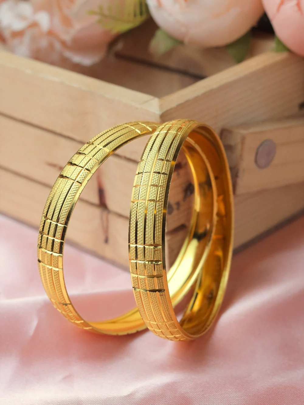 Gridline Design Bangles By Aetherium Jewels (Set of 2) - Image 2